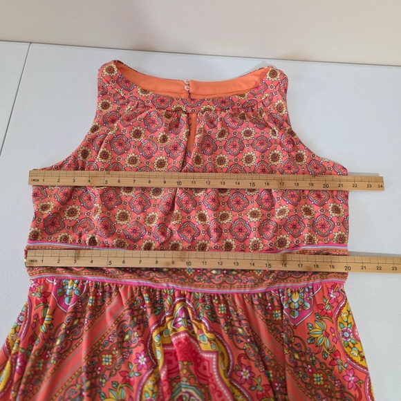 London Times Womens 20W Maxi Dress Orange Pink Paisley Medallion Sleeveless - Picture 6 of 10